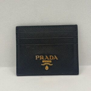 Prada Black Card Holder with Gold Logo